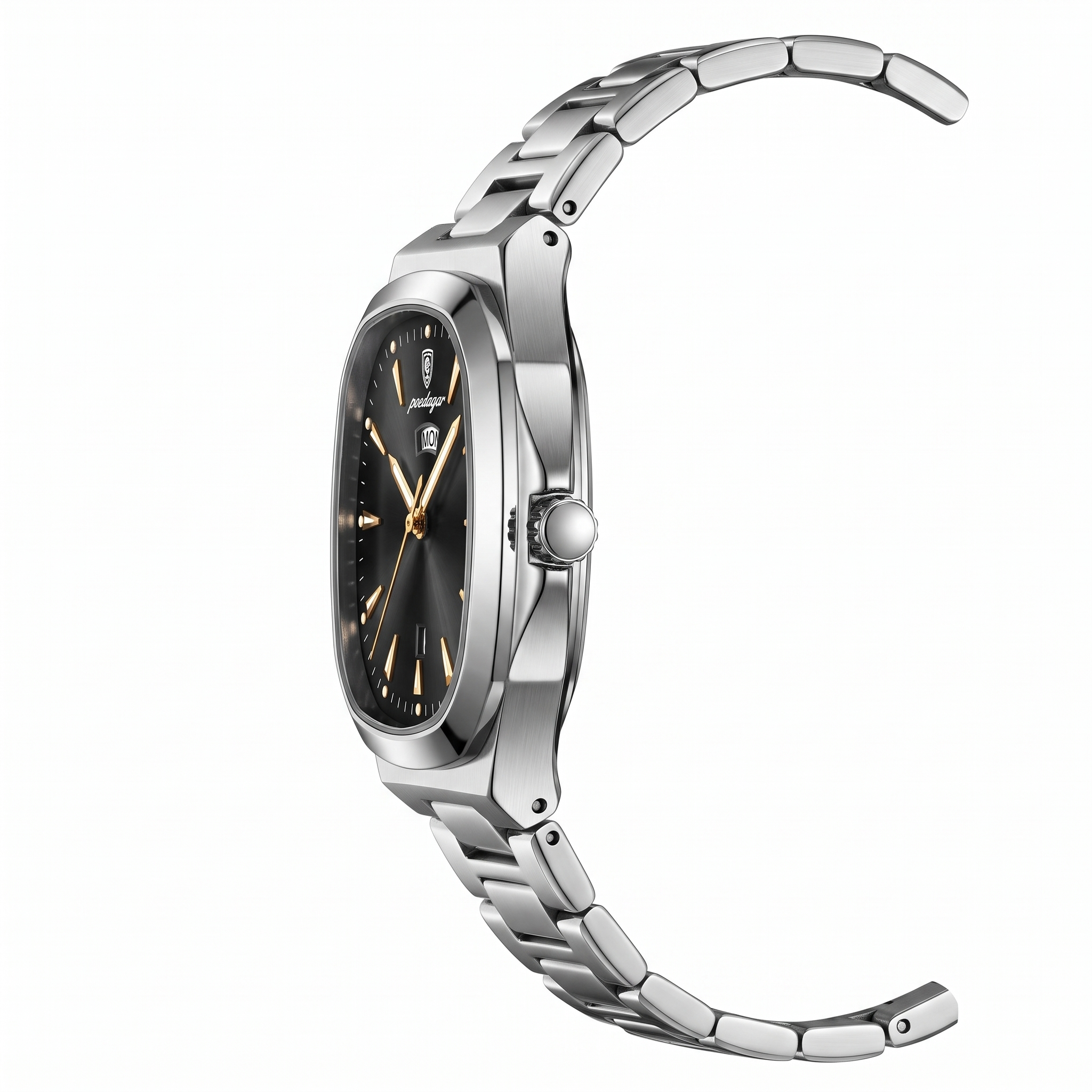 Poedagar Stainless Steel Day-Date / Black Dial